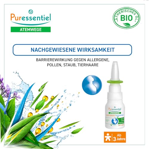 Puressentiel - Schützendes Nasenspray Allergiezeiten mit ätherischen Ölen in Allergiezeiten gegen Pollen - Staub - Tierhaare - Bio ätherishes Öl 20 ml