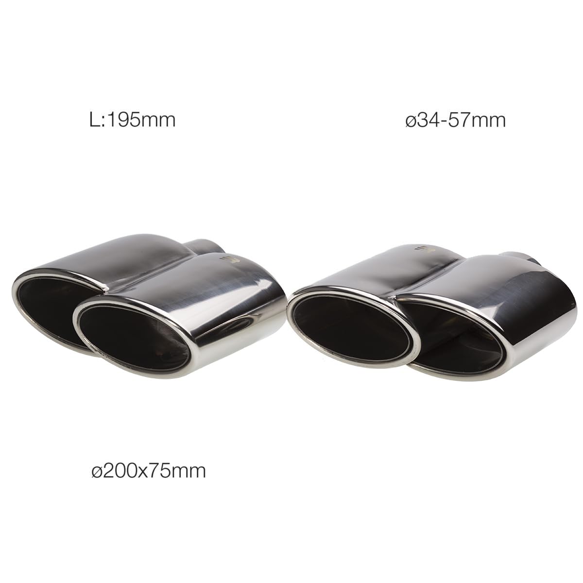 Simoni Racing TRX/83 Terminali di Scarico Universali, Kit 2 Terminali Ovali Uscita Inclinata Doppia 200 x 75 mm, in Acciaio Inox