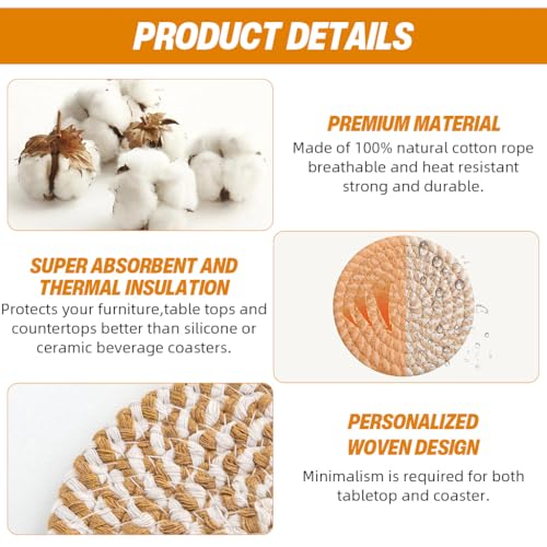 Image of HASTHIP 8 Pcs Absorbent Cotton Drink Coaster Set, 4.3 Inch, 4 Colors