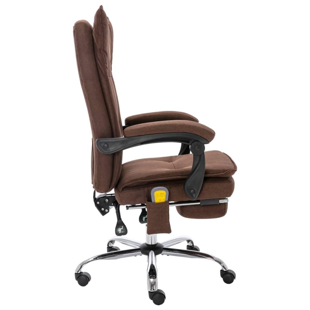 Silla de oficina de masaje de tela marrón con 4 puntos de masaje, función de calefacción, altura regulable, respaldo inclinable, asiento acolchado, reposabrazos, reposapiés