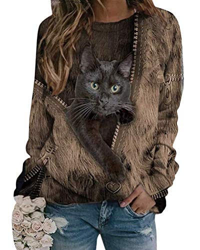 Onsoyours Damen Langarmshirt Süße Katze Tier Drucken 3D Druck...