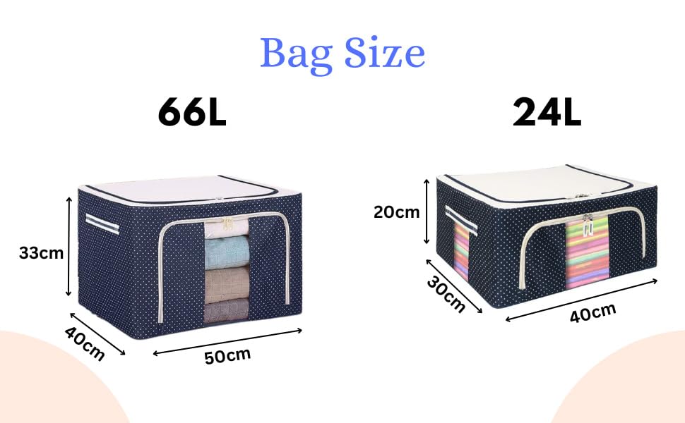 Image of Storage Box and Organiser for Clothes | Cloth Organizer for Storage | Clothes Wardrobe Organizer for Storage | Fits in Small Closet & Room Corner | 24 Ltr Set of 3, Blue Polka