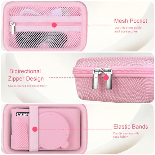 Image of Elonbo Camera Case for Canon PowerShot SX740 / SX730 Digital Camera, Canon SX740 / SX730 HS Hard Carrying Case + Soft Silicone Cover with Removable Lens Cover, Pink