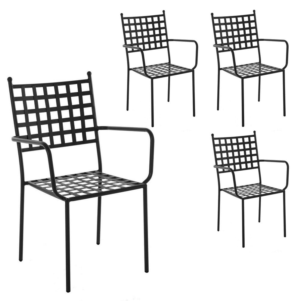 LOLAhome Pack 4 Silla de jardín Cartago Negra | Estilo Hierro Forjado | Contract, Resistentes y Duraderas | Apilable y con Brazos | 56x61x90 cm | para Exterior, jardín, terraza | Cartago
