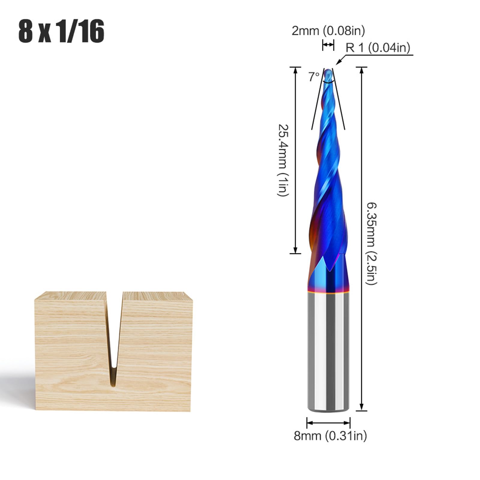 MACHSWON Straight Two Flute Router Cutter 8mm Shank,2mm Cut Diameter & 25.4mm Cut Length,Tungsten Carbide Tipped,Milling Cutter Straight Router Bit - Image 2