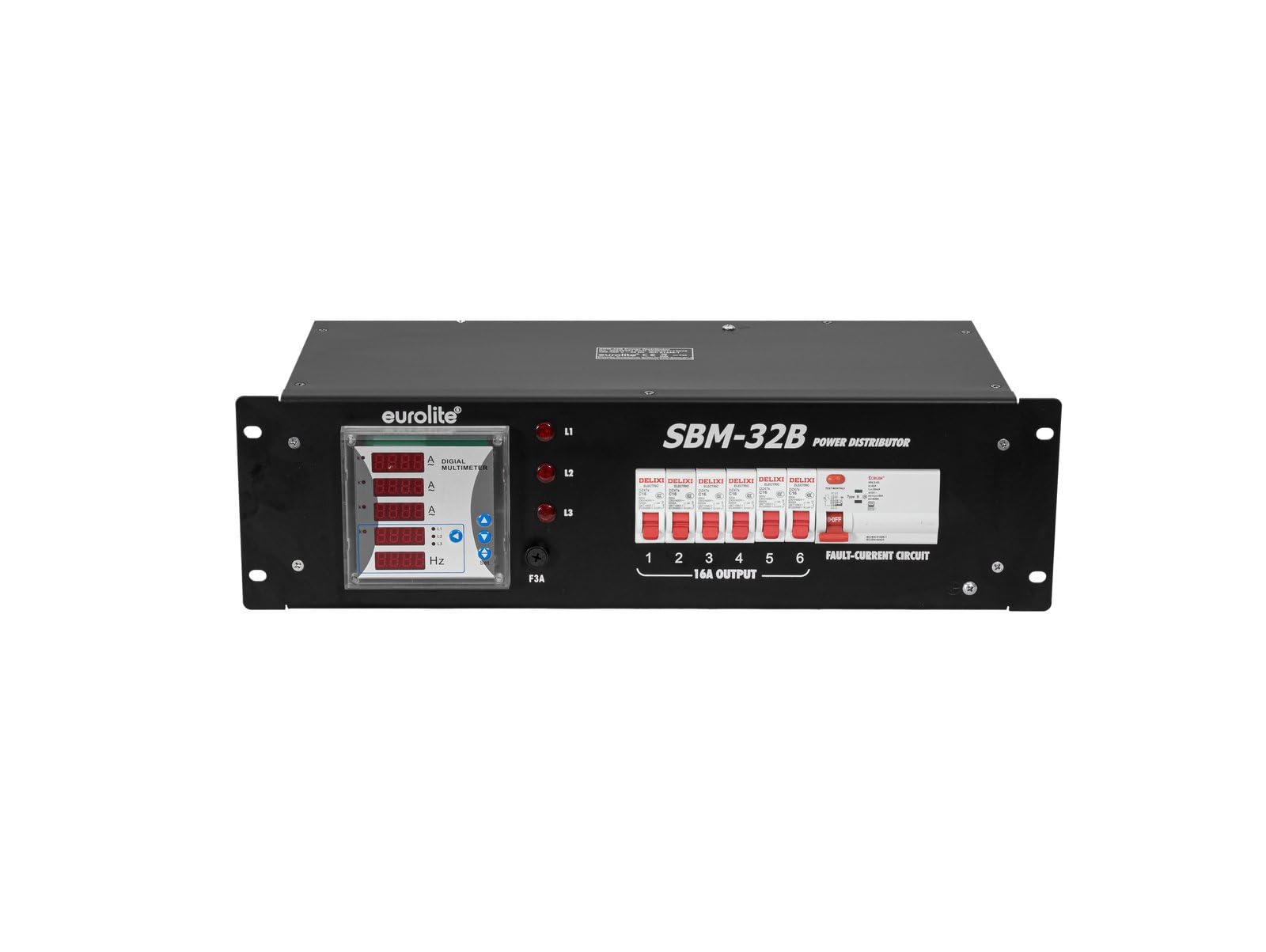 EUROLITE SBM-32B Stromverteiler | 32 A Stromverteiler mit Multimeter im 19" Gehäuse