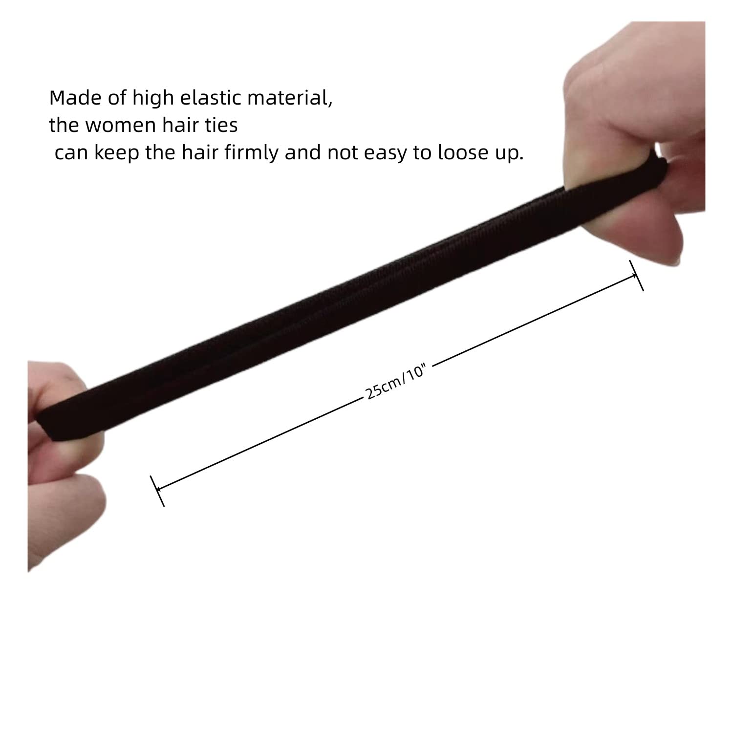 20pcs Black Hair Ties Heavy Curly Elastic Hair Ponytail Holders Solid Headbands No Seamless Cotton Hair bands women girls hair Ties accessories (Black)…