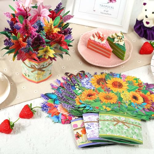 Caffox CF5031PN 4Pack Paper Flower Pop Up Cards, Flower Bouquet Card Popup 3D Greeting Cards For Mother'S Day thumb #6