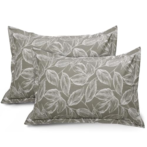 Image of Huesland by Ahmedabad Cotton 144 TC Cotton Pillow Covers Set of 2 - Antique Pewter & White