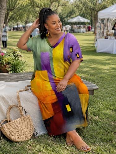 Image of SUZONANA Plus Size Dresses for Curvy Women African Print American Dress Summer Outfits Casual Loose with Pocket