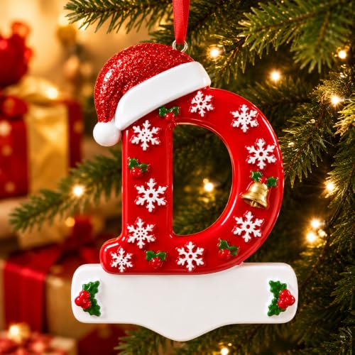 Image of Bemaystar 3D Resin Letter Christmas Ornaments, Hand Painted Initial Christmas Tree Ornaments, Premium Holiday Decoration for Family Christmas Tree Decor, Ornaments for Christmas Tree, D