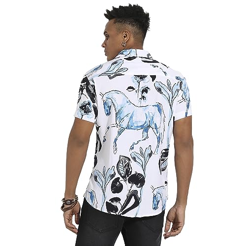 Image of Campus Sutra Men's Regular Fit Shirt (CBSSM23 CSMSSRT5732 Black:Blue