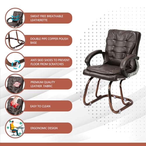 Image of GOYALSON Deluxe Cushioned Office Home Study Chair with Chrome Durable Frame and Cushioned seat Back (4, Coffee, Copper Coated Double Pipe Frame)