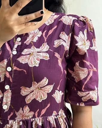 Image of Women's Rayon Floral Printed Midi Dress Short One Piece