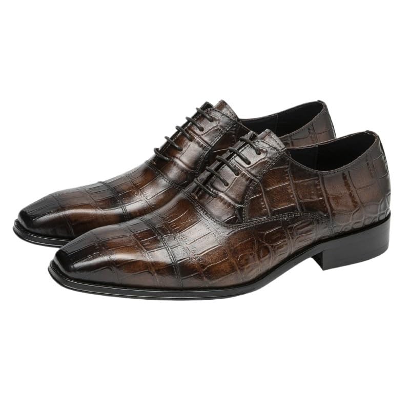 Outdoor Formal Oxford Shoes for Mens Calfskin Leather Lace Up Brogue Slip Resistant Low Top Rubber Sole Non Slip Working