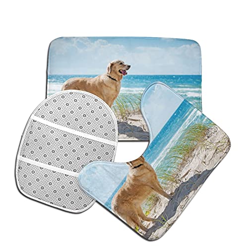 SHEYZYLTD Badematte + Konturmatte + Toilettendeckelbezug Golden Retriever 3 Stück Badematte Set, mit rutschfester Klebeunterseite – Bild 5