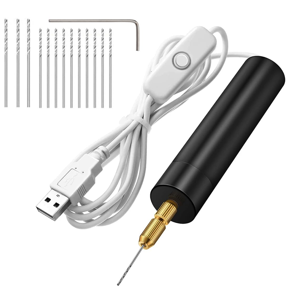 FiTspi 0.7-1.2mm Mini Electric Hand Drill Set, Portable USB Electric Drill Kit with 13pcs Drill Bits Tool for DIY Crafts, Jewelry Making, Wood Crafting, Metalworking