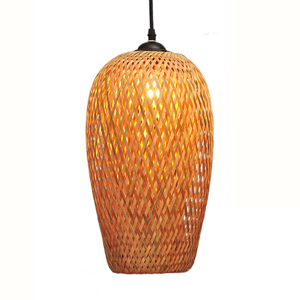 LYMSXAZOU Southeast Asia Bamboo Silk Lampshade Chandelier Rattan Boho Pendant Lamp Hand Woven Wicker E27 Natural Color Bedroom Balcony Tea Room