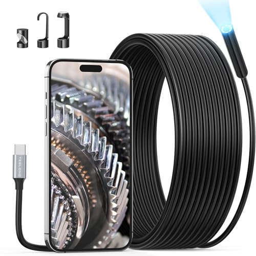Teslong 50FT USB-C Borescope Inspection Camera with Light, Flexible Waterproof Endoscope Snake Cable, Compatible Only with iPhone 15/16, USB-C iPads & Android Phones for DIY Pipe & Drain Ins