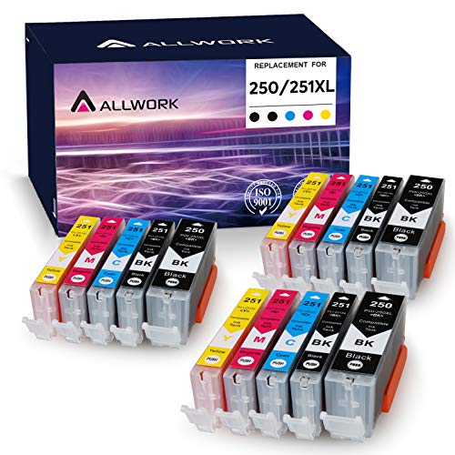 Allwork PGI250XL CLI251XL Compatible Ink Cartridges Replacement for Canon PGI-250XL CLI-251XL Work with Canon PIXMA MX920 MX922 iX6820 8720 7220 MG7520 6620 5520 6320 7120 5420 5620 15 Pack (KKCMY)