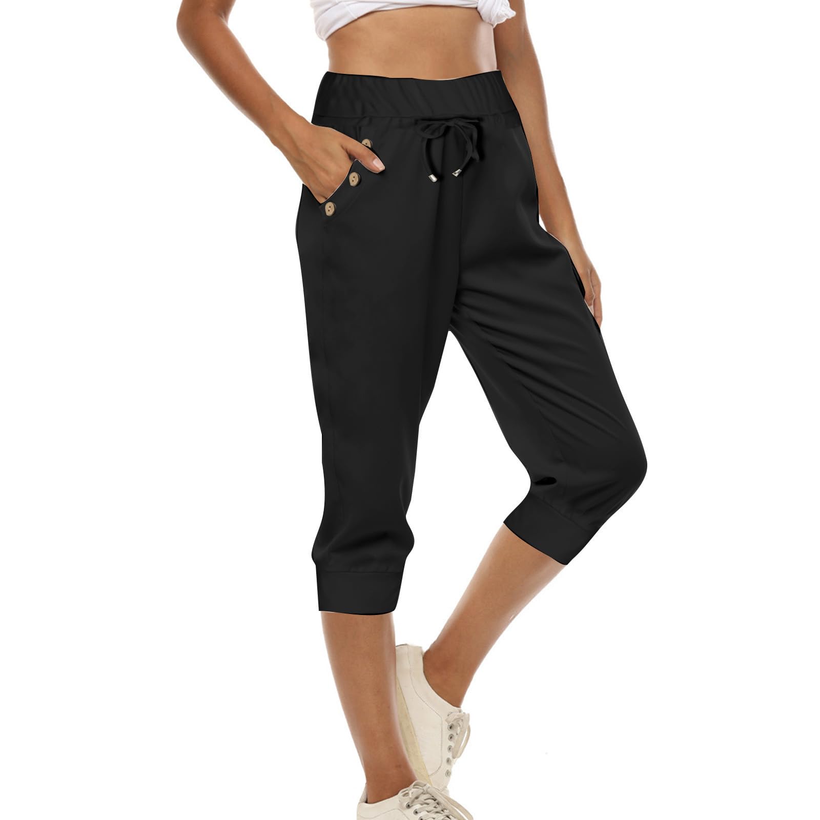 EMATOP Jogginghose Damen 3/4 Lang Baumwolle Sporthose Casual Capri Hose Leicht Einfarbig Laufhose Sport Sommer Sweathose Elegant Bequem Sommerhose mit Taschen Freizeithose Trainingshose Outdoor