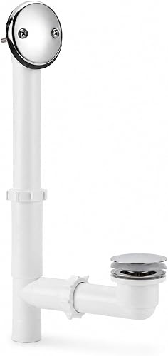 1-1/2" Bathtub Drain Kit, Tip-Toe Stopper, Waste and Overflow | Chrome 2-hole faceplate, white PP tubing, slip-joint fittings, 14.6-18.1 in. vertical and 6.3-8.3 in. horizontal range