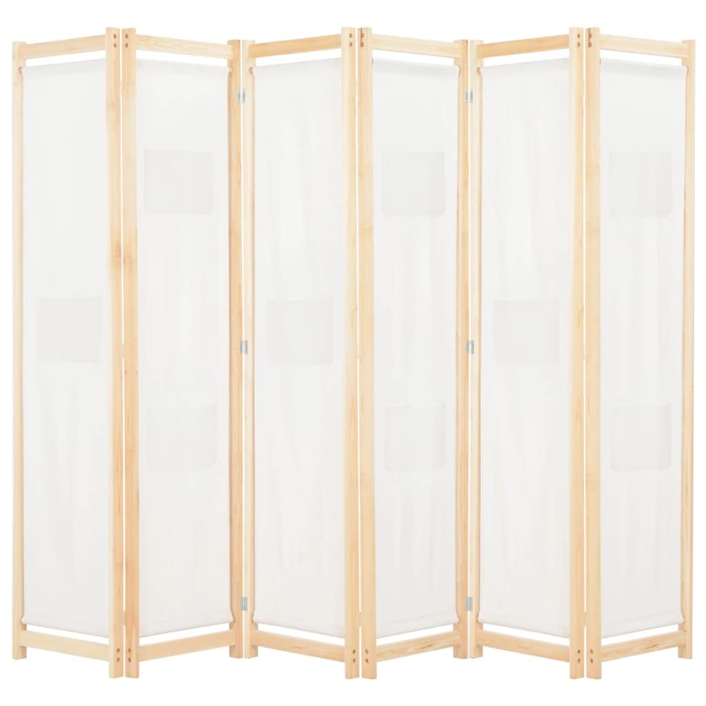 vidaXL 6-Panel Room Divider Bedroom Folding Privacy Panel Screen Wall Partition Separator Paravent Section Cream 240x170x4cm Fabric