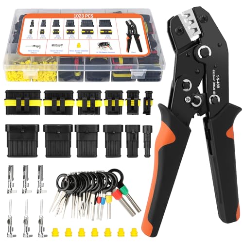1004Pcs Waterproof Automotive Wire Connectors Kit 37 Sets Electrical Connector Automotive Electrical Wiring Connectors Kit 1/2/3/4/5/6 Pin with Ratchet Crimping Tool and 18Pcs Terminal Removal Tool