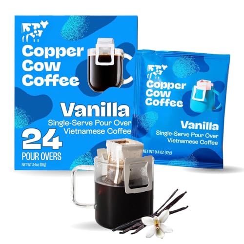 Copper Cow Coffee Vanilla, Vietnamese Pour Over, Dark Roast 24 Single Serve