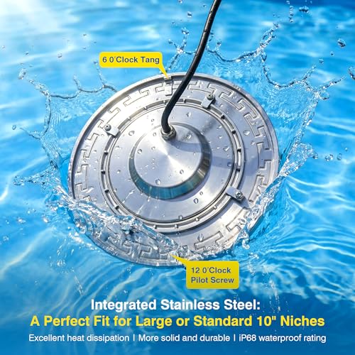 Pool Lights for Inground Pools, 10-Inch RGB LED Color-Changing Underwater Light, 50W, AC 120V, 50ft Cable with Controller, Remote & APP Control, IP68 Waterproof, Pool Niche Included
