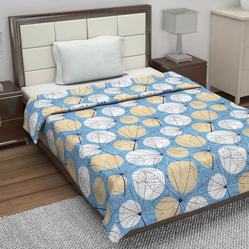 Image of Divine Casa Cotton 120 GSM Reversible Soft and Cozy Lightweight Printed Single Bed AC Dohar Blanket for Mild Winter Quilt - (Green and Turquoise Blue, 140 x 210 CM)| TC - 120
