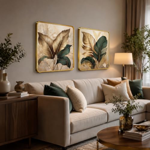 Image of RANDOM Premium Square Wall Painting Set of 2, 38 x 38 cm (Golden Frame)