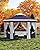 Garveelife Pop Up Gazebo 13x13, 6 Sided Outside Canopy Tent with Mosquito Netting, One Push Setup for Backyard Patio Garden Activities - Blue & Beige