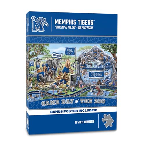 Image of YouTheFan NCAA Memphis Tigers inchGame Day At The Zoo inch 500 Puzzle | 500 Pieces, 10.5 inch X 28 inch Size, Original Hand Drawn Artwork, Funny Zoo Scene, Officially Licensed, Team Specific