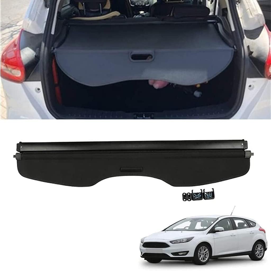 LEMAS Car Retractable Rear Trunk Parcel Shelf for Ford Focus Third gen 2013-2018, Luggage Cargo Shield Auto Parcel Shelf Privacy Cover, Styling Accessories