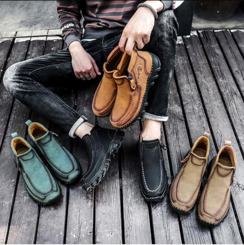 Myallfeet Men's Retro Hand Sewn Hiking Loafers Anti Slip Leather Side Zipper Outdoor Hiking Driving Shoes Arch Supported Business and Office Loafers2