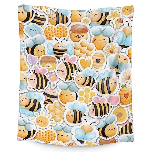 Bee Blanket Gifts, 40"x50" Cute Bee Print Throw for Women Girls, Soft Cozy Warm Flannel for Sofa Bed