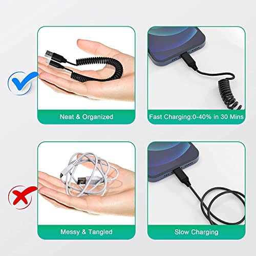 [Apple Mfi Certified] Iphone Coiled Lightning Cable For Car, 2Pack 6Ft Usb To Lightning Fast Charger Retractable Cord For Iphone14/13/12/11 Pro Max/Xs Max/Xr/Xs/X/8/7/Plus/6S Ipad/Airpods/Ipod/Carplay #TOP6