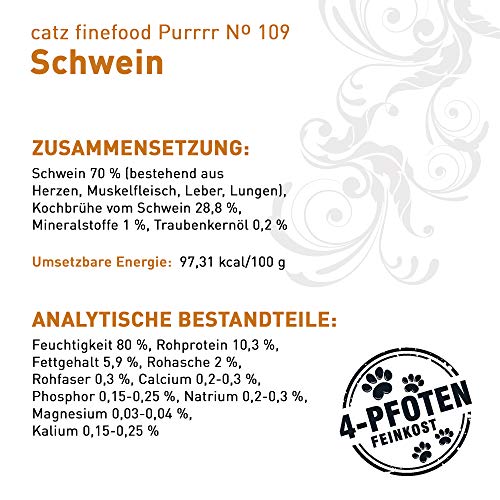 catz finefood Purrrr Wildchwein Monoprotein Katzenfutter nass N° 109, für ernährungssensible Katzen, 70% Fleischanteil, 16 x 85g Beutel
