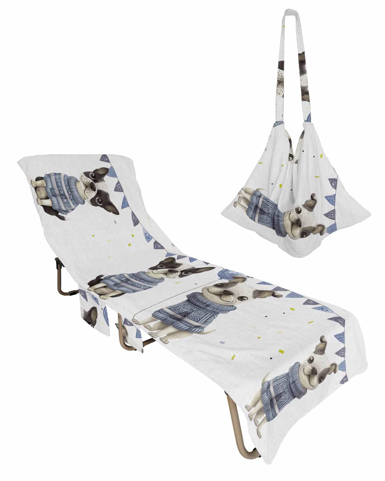 Blue Gogs Beach Chair Cover with Side Pockets, Microfiber & Quick Dry Pool Chaise Lounge Chair Towels Covers for Sun Sunbathing Patio Garden Hotel, Funny Cute Boho Pet Animal Vintage Farmhouse