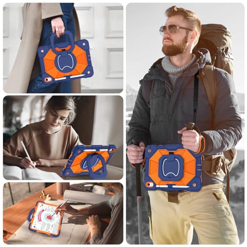 Image of WESOROL Case for iPad (A16) 11th /10th Generation 2025 /2022 with Screen Protector Rotating Stand Pencil Holder Shoulder Strap Heavy Duty Shockproof Cover for iPad 10th Gen Case,Navy Orange