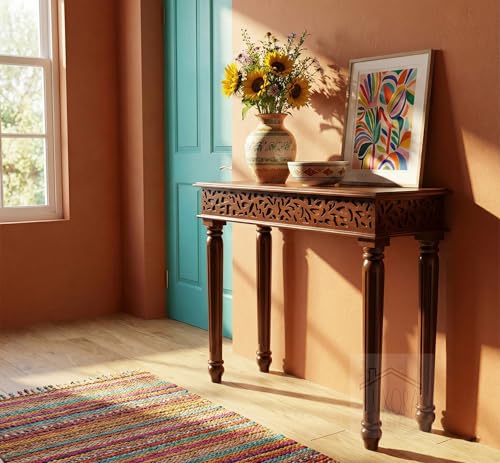 Image of Solid Wood Side Tables Console Sofa Tables End Table /Coffee Snack Console Table for Living Room, Hallway (Walnut Brown)