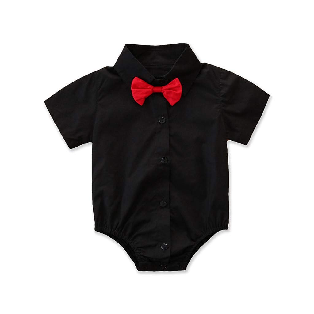 Infant Baby Boys Romper Bodysuit Solid Gentleman Short Sleeve Playsuit Outfits Elegant Clothes