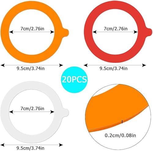 Miniatura 3 de Paquete de 20 juntas de goma de repuesto para frascos de vidrio, anillos herméticos de goma para frascos de almacenamiento con clip, sellos de