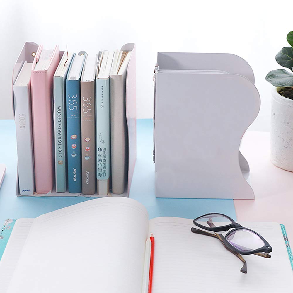 Qualsen Buchstütze, Verstellbar Buchstützen Kinder Metall Bücherhalter, rutschfeste Bücherstützen Bücherständer Bookends für Schreibtisch, Bücherregal, Büro, (weiß-2) | 50 cm Ausziehbare Buchstützen, für Zuhause, Büro, Bibliothek, Rutschfeste Verstellbare