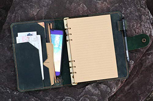 Personalized A5 green distressed leather organizer agenda refillable travel binder planner NBA522TB3