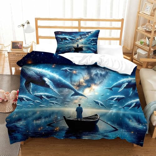 Housse de couette fermeture éclair cachée imprimée baleine fantaisie 3D - 2