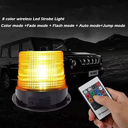 Topku Battery Led Strobe Light, Rechargeable Magnetic Flashing Emergency Warning Beacon,8 Color Remote Control, Univisal For Vehicles #TOP1