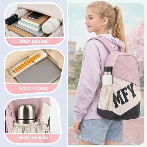 Image of PALAY Backpack Bags for Women Girls Pink White Patch Color School Bag Fashion Letter Print Bookbag Waterproof Large Capacity Laptop Daypack for Women Girls