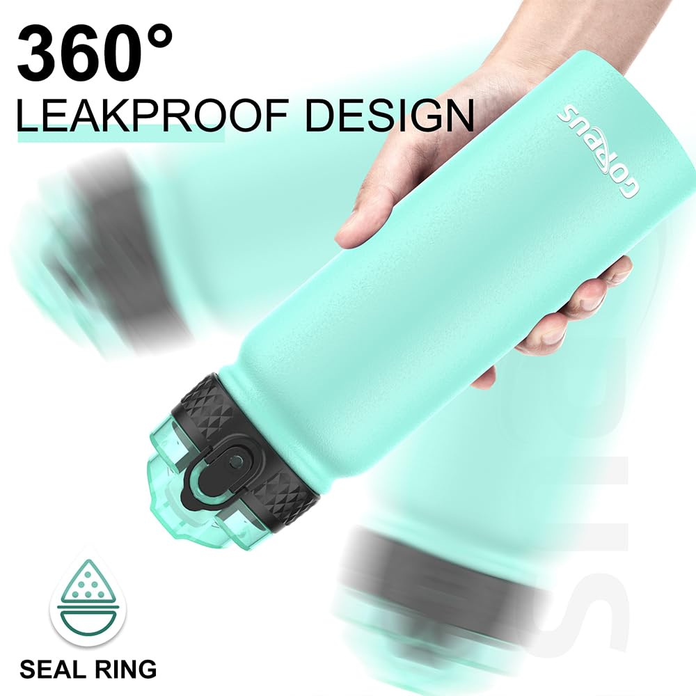 GOPPUS 600ml/20oz Stainless Water Bottle with Straw Double Wall Insulated Bottles with Strap One Hand Open Vacuum Thermal Flask Leakproof Keep Cold Bottles with Flip Top Lid BPA Free (Mint Green) - Image 3